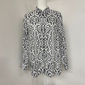 J. Jill Love Linen White & Black Button Down Long Sleeve - Size S